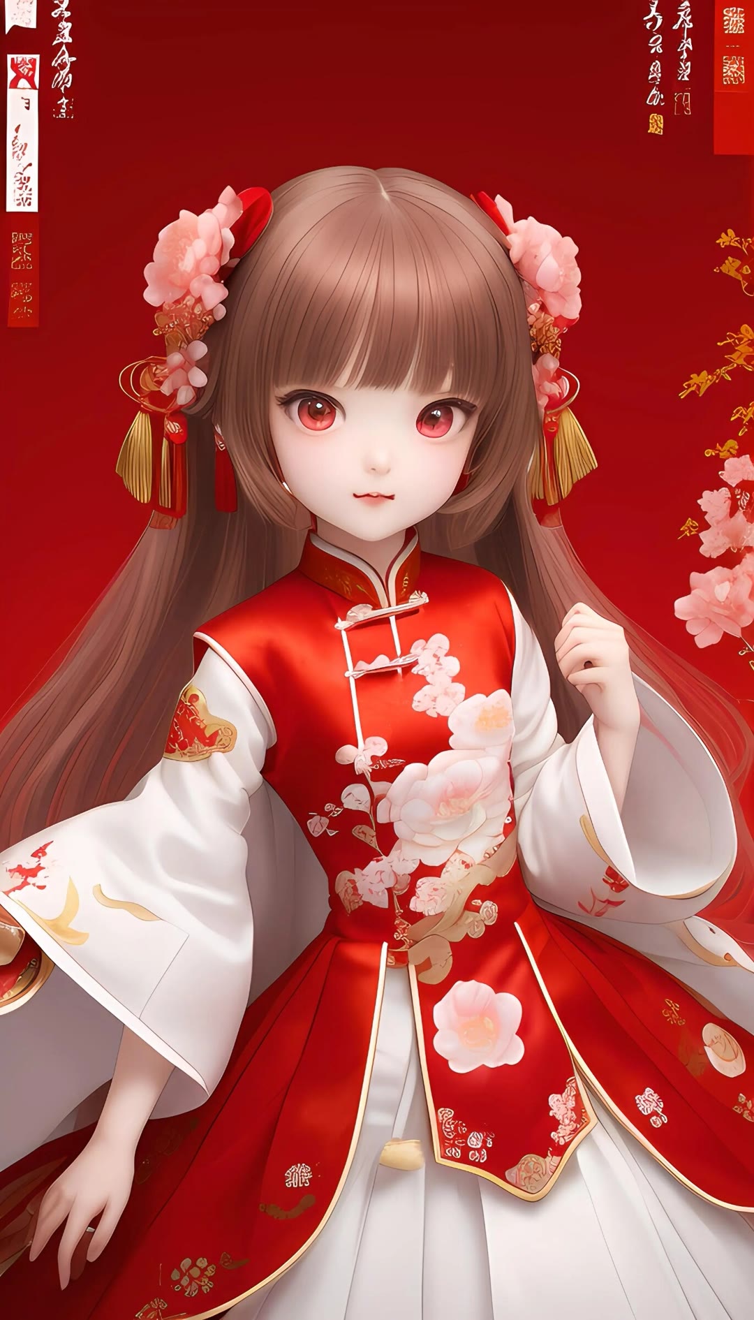 卡通女孩子中国新年装